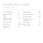 English contents list for the Museum Reverie Junk Journal Kit with included item names and quantities