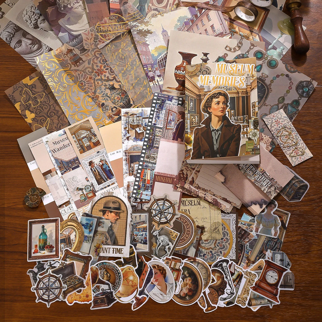 Museum Reverie Junk Journal Kit gallery image 2 showing vintage-inspired papers, stickers, and ephemera for junk journaling, scrapbooking, and collage