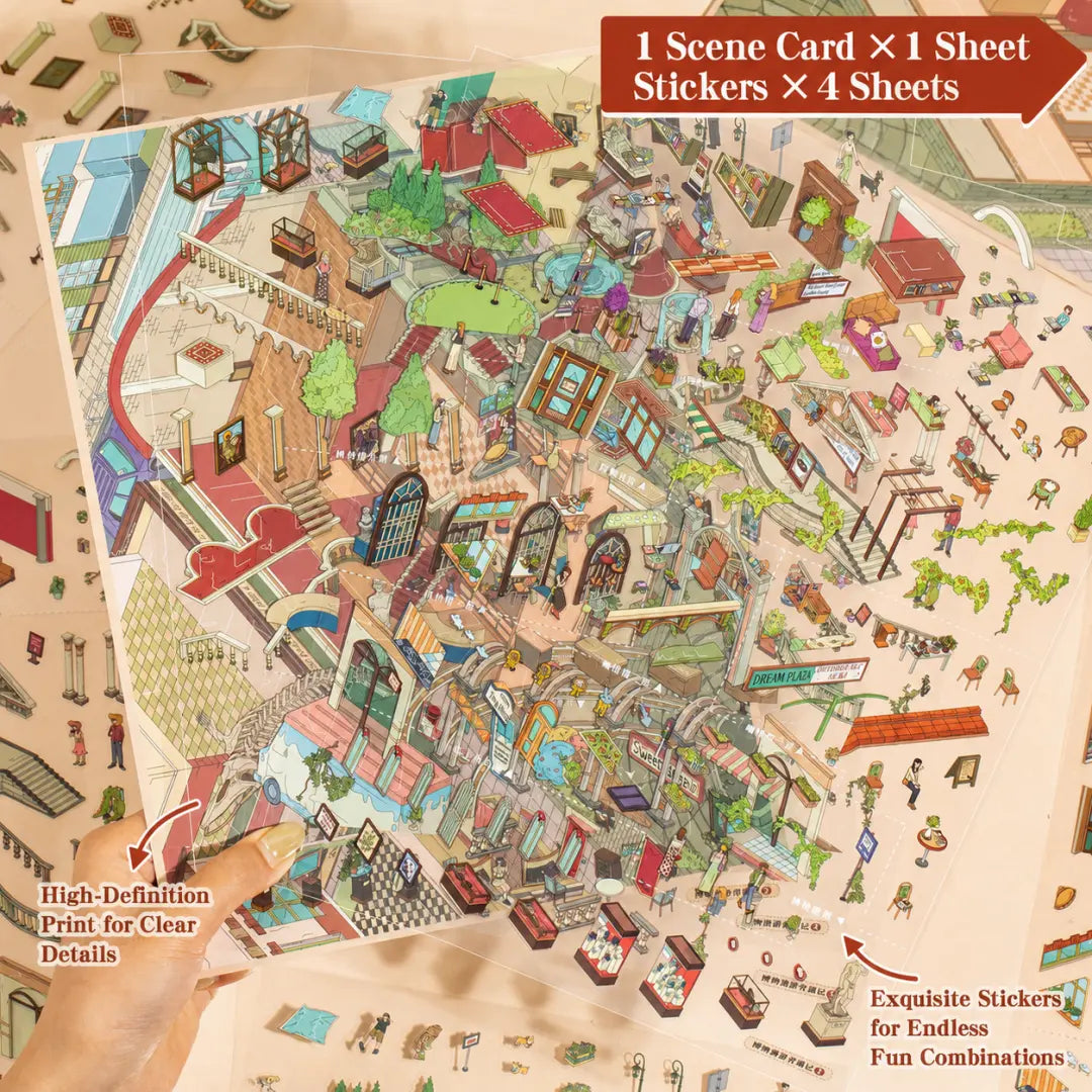 Museum Tour Day scene sticker kit with one scene card and four sticker sheets for building a detailed museum tour display