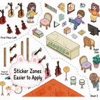 Close-up of Music Party March sticker sheet showing sticker zones for easier application