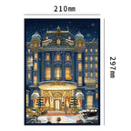 Mystery Hotel scene card size shown as 210 by 297 millimeters