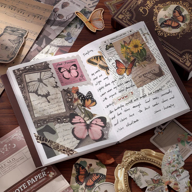 Nature's Whisper Junk Journal Kit gallery image 2 showing earthy botanical papers, stickers, and vintage-style ephemera for junk journaling and collage