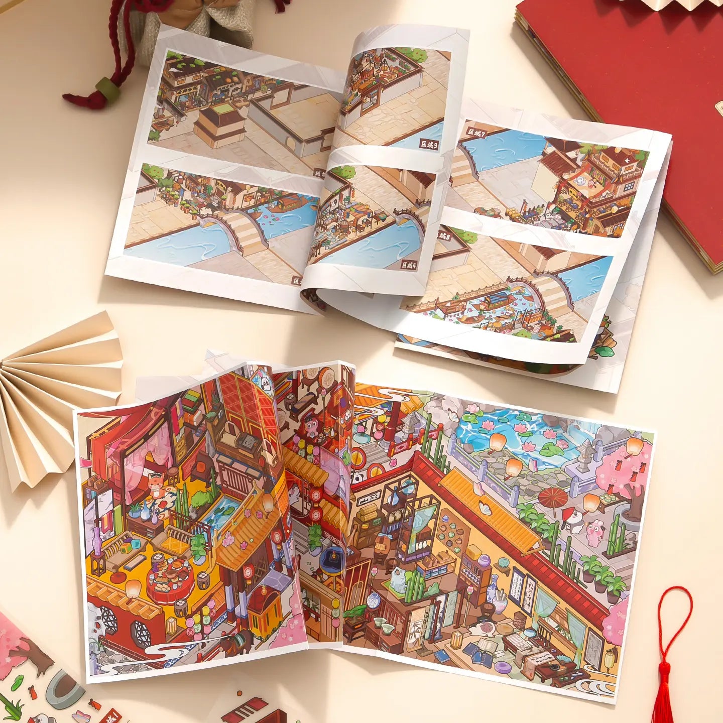 Fold-out scene cards for the Old Town Market 3D scene sticker kit