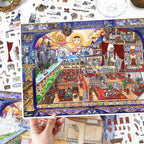 Finished The Goddess Prays 3D-look sticker scene with moonlit castle, oracle room, and vintage interior details