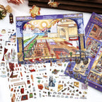 Oracle Realm scene card and PET sticker sheets with castle, curtains, furniture, statues, and fantasy decor pieces