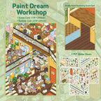Paint Dream Workshop 3D scene sticker kit contents with scene card, backing card, and 3 PET sticker sheets