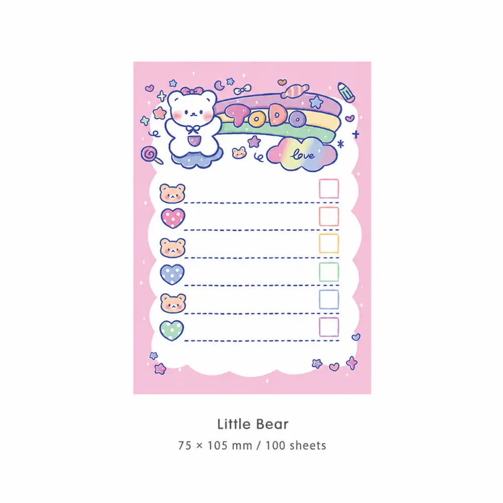 Little Bear Pastel Animal Notes memo pad style with lined bear page for planner lists.
