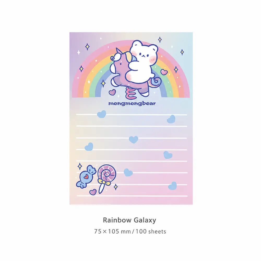 Rainbow Galaxy Pastel Animal Notes memo pad style with rainbow character pages for journals.
