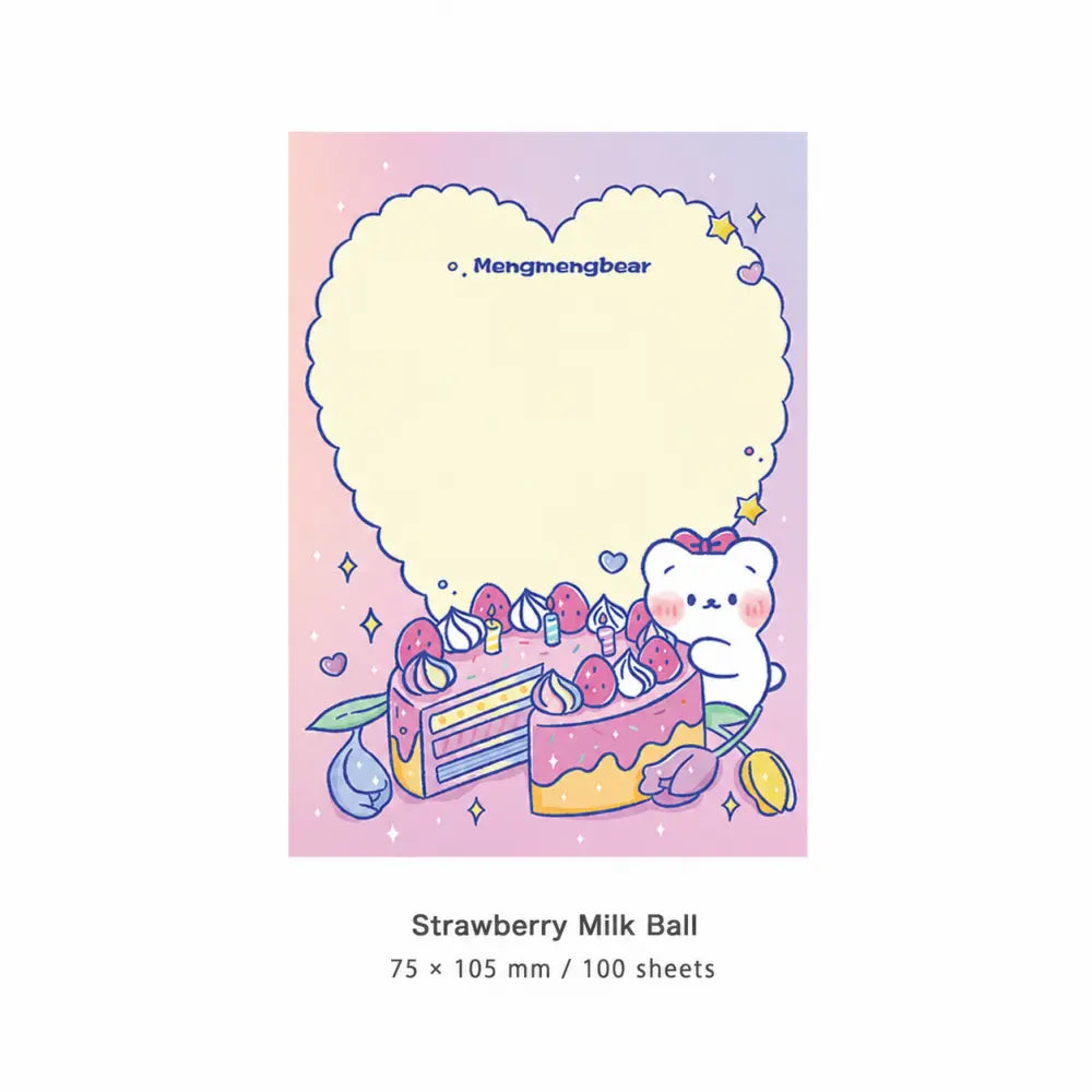 Strawberry Milk Ball Pastel Animal Notes memo pad style with framed animal note page.