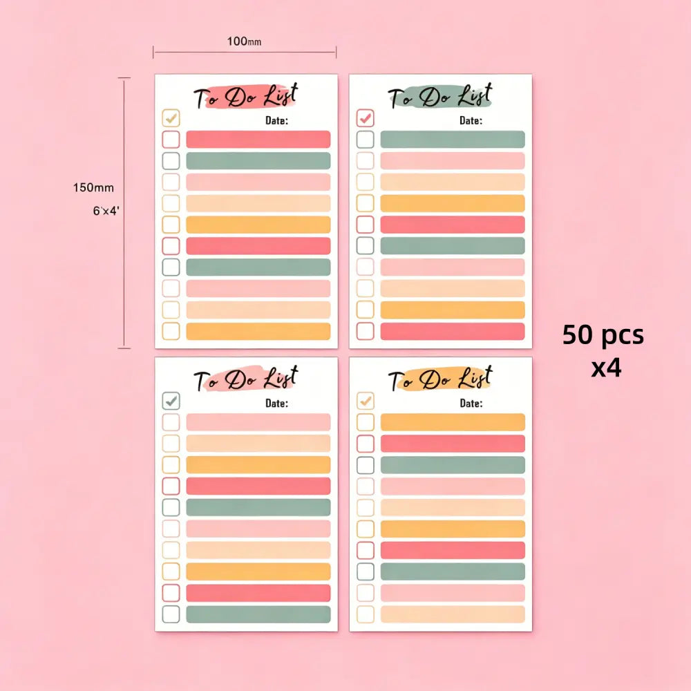 Pastel To-Do List memo pad 4-book set with checklist pages for planning, journals, and scrapbook notes.