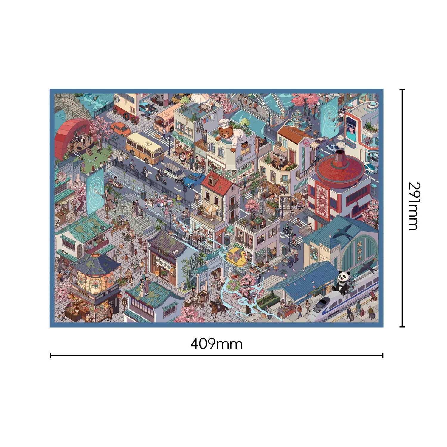 Peach Blossom Time Atlas finished scene card size shown as 409 by 291 millimeters