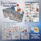 Peach Blossom Time Atlas sticker kit size details showing backing card, double-sided scene card, and 6 sticker sheets
