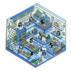Penguin Ice-Cream Shop 3D scene sticker kit with blue ice cream shop interior and penguin characters
