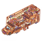 Finished pink puppy house 3D-look scene sticker with a cute vehicle home interior and pastel décor