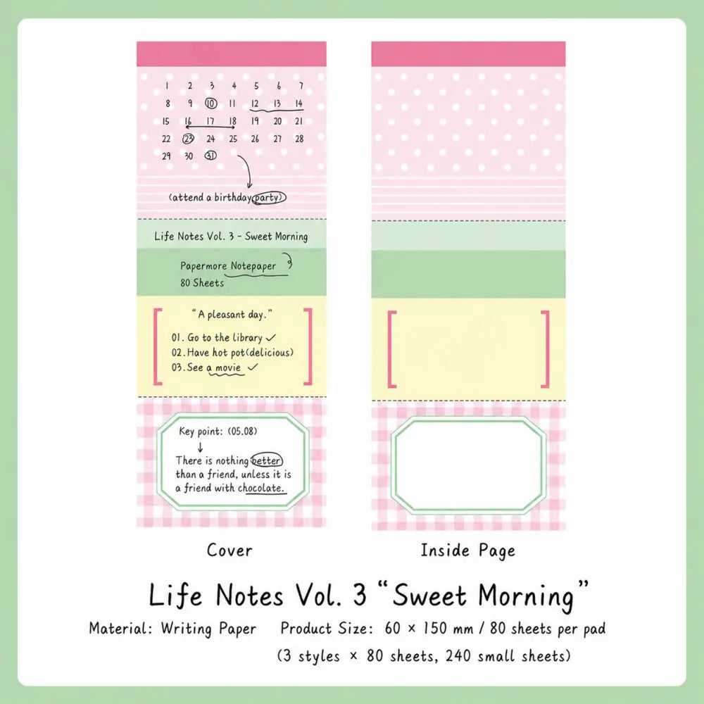 Sweet Morning Planner Ticket memo pad style with pastel ticket pages for journal labels.