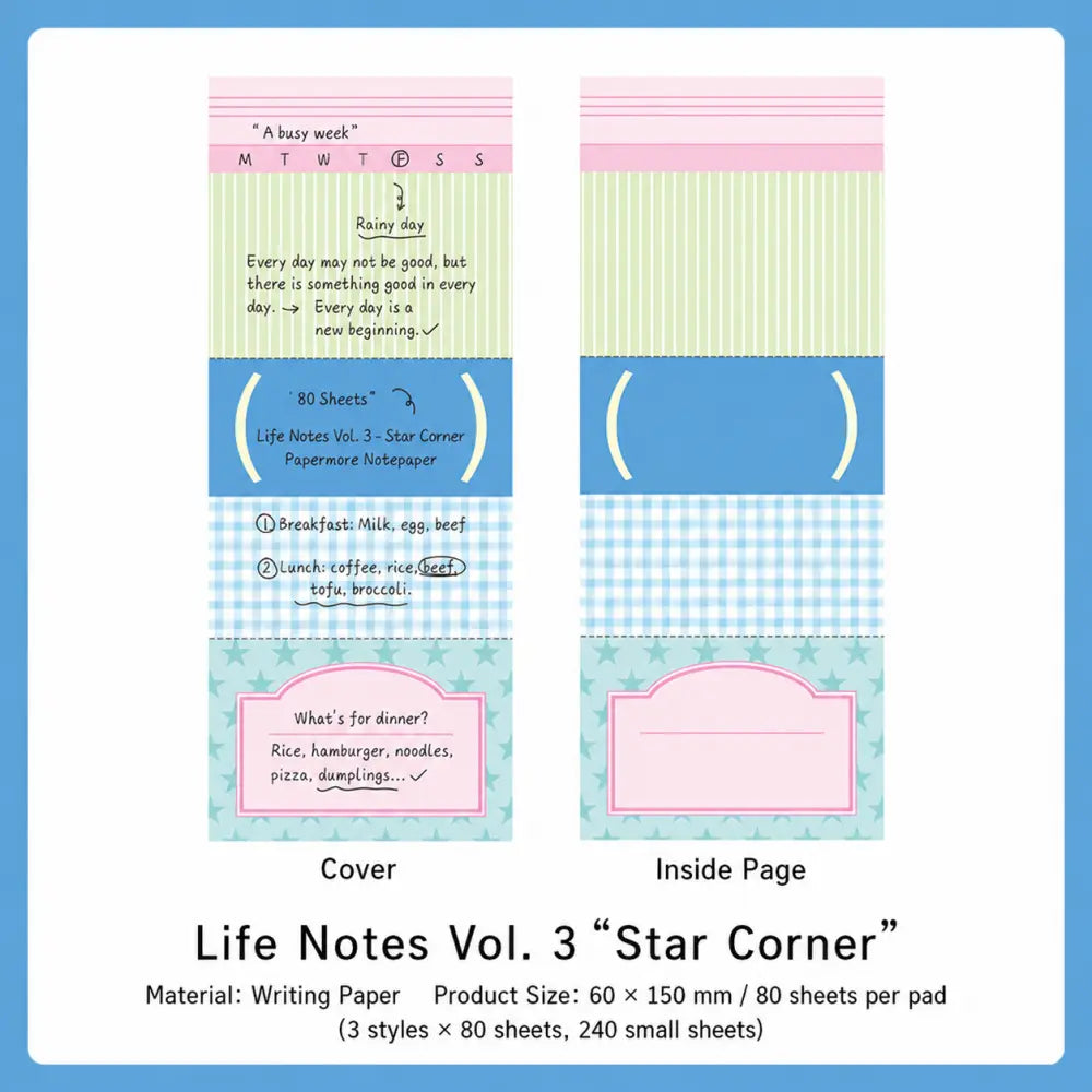 Star Corner Planner Ticket memo pad style with blue ticket pages for journaling and labels.