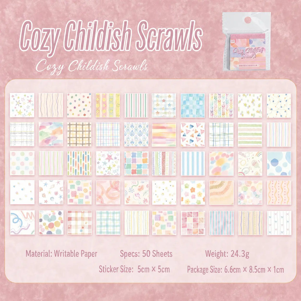 Playful Pastel Patterns set with 50 watercolor, striped, geometric, and abstract paper stickers