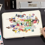 Journal collage spread made with the Poem Drops journaling sticker set