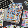 Poem Drops journaling sticker set with sticker book cover and assorted aesthetic stickers