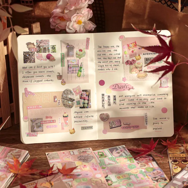 Dessert stickers from the Pudding Convenience Store Retro Vibe Journaling Sticker Book used on a paper gift tag