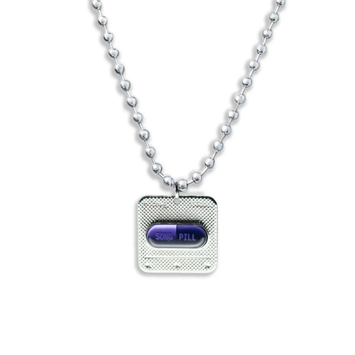 Y3K purple capsule NFC silver necklace on white background