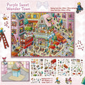 Purple Sweet Wander Town 3D scene sticker kit with a finished miniature city street and five sticker sheets