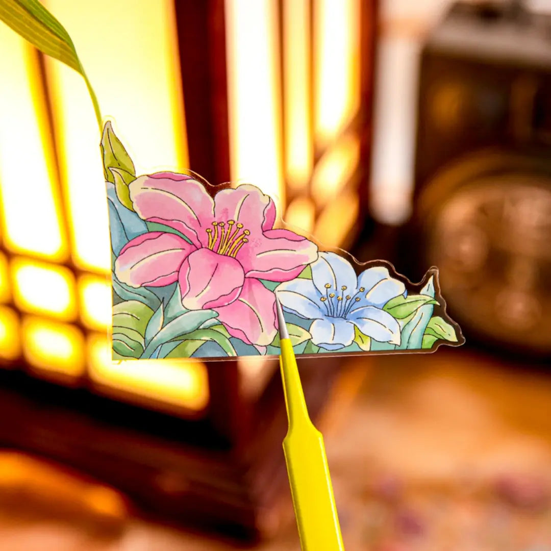 Close-up of a floral sticker piece from the Qiling Curio House 3D Scene Sticker Kit