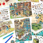 Raccoon Market and Mouse Food Street 3D Scene Sticker Kit Set with two completed miniature food market scenes