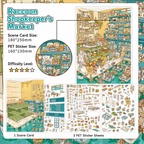 Raccoon Shopkeeper’s Market 3D Scene Sticker Kit with one scene card and three PET sticker sheets