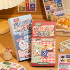 Rainbow Stitch and Cloud Stitch journaling sticker sets displayed together in red and blue packaging