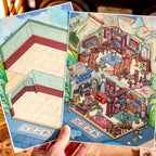 Republican Reverie 3D Scene Sticker Kit showing blank scene backboard beside the finished vintage study room scene