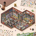 Retro Record Store 3D Scene Sticker Kit finished display with vinyl records, speakers, guitars, and a miniature music shop layout