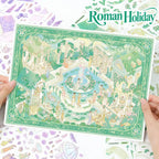 Roman Holiday green garden scene sticker kit finished display