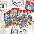 Finished Roman Hotel Reading Club miniature scene with bookshelves, tables, and decorative room details