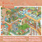 Rooftop Favorite scene sticker kit showing layered rooftop garden balconies with plants, lights, and outdoor seating