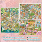 Rooftop Garden & Little Town Scene Sticker Kit with three styles, including rooftop, cat garden, and small town scenes