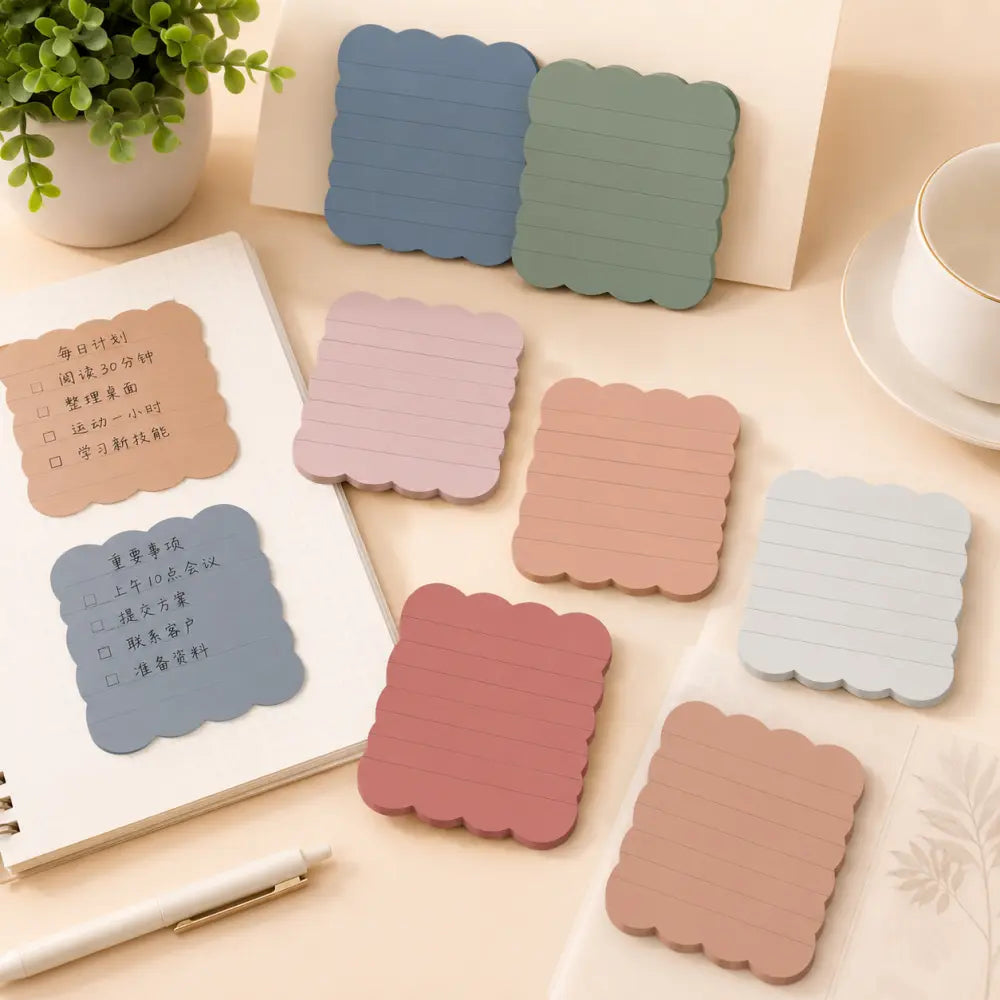 Scalloped Pastel sticky notes set with soft shaped memo pads for planners, journals, and desk notes.