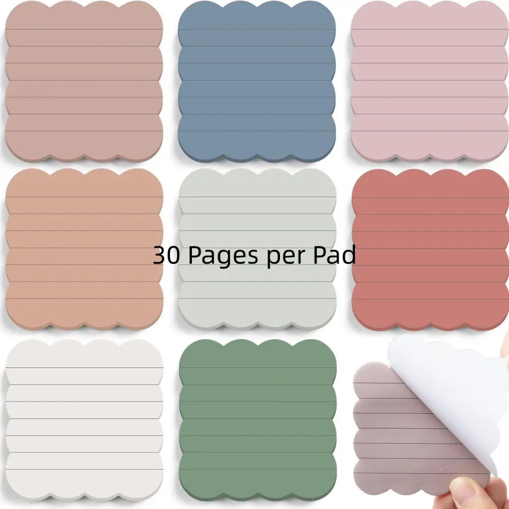 Scalloped Pastel sticky notes in use as soft color note tabs for journals, study pages, and planners.