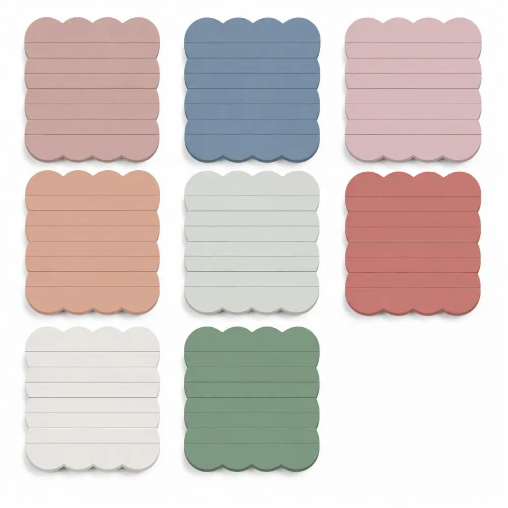 Scalloped Pastel sticky notes 8-book set with soft color memo shapes for journals and planners.