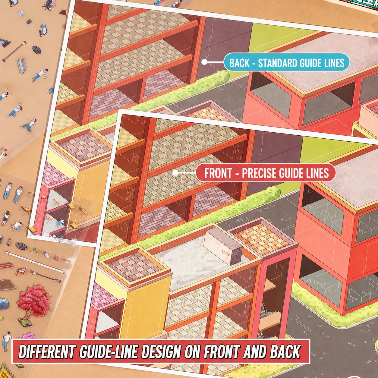 Front and back guide-line design on the School Days scene card