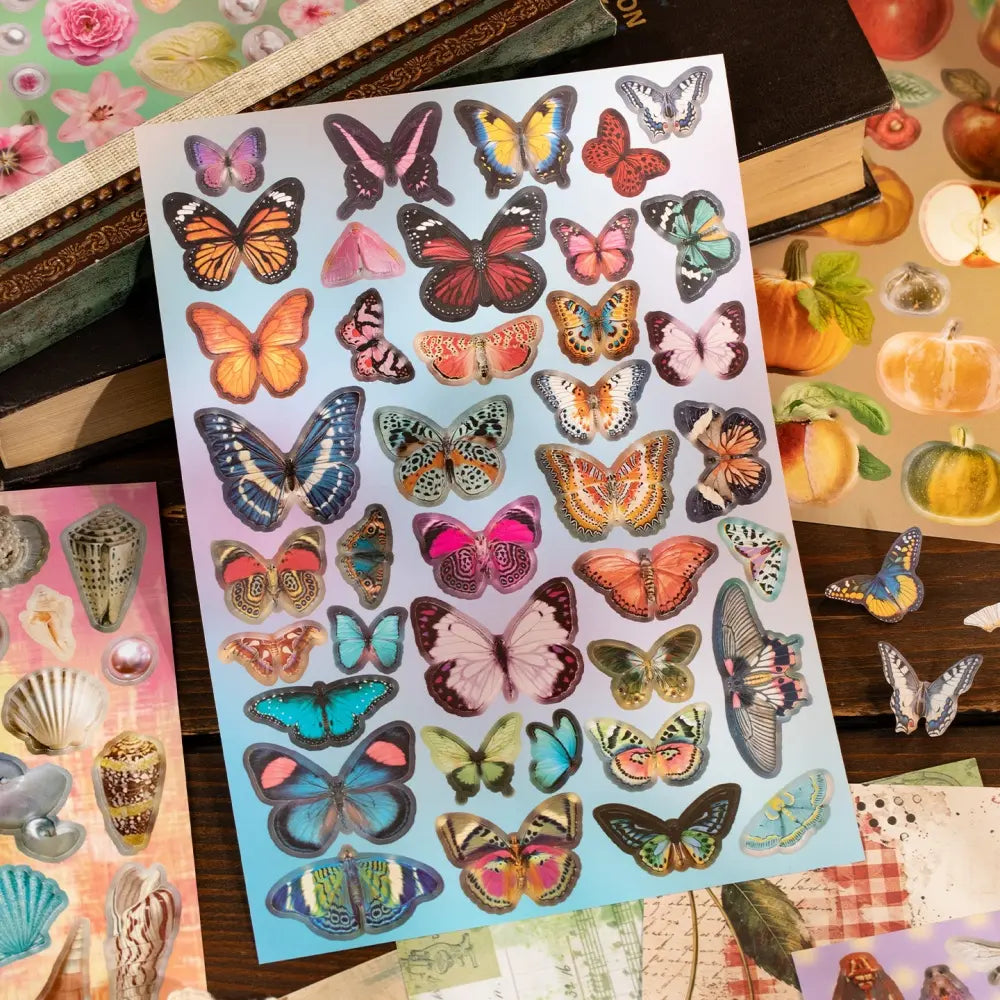 Butterfly sticker sheet with colorful vintage butterfly designs for journaling and collage