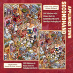Secondhand Appliance Town 3D scene sticker kit set showing the large and extra-large editions with finished miniature town previews