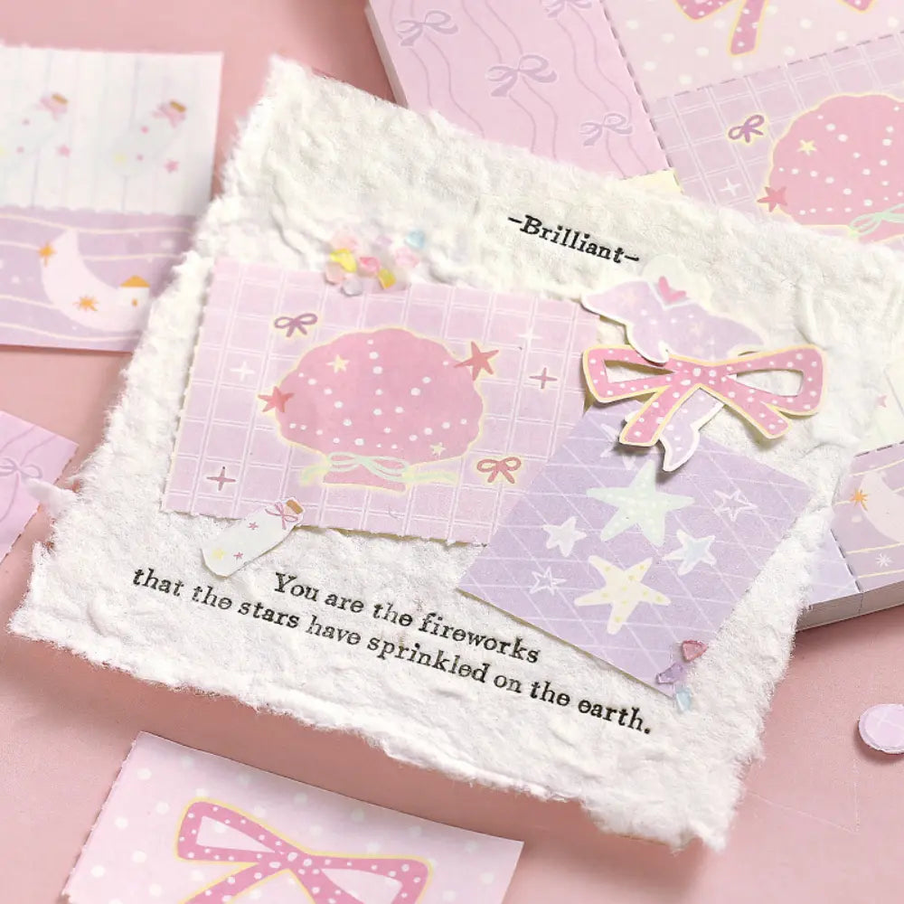 Secret Garden memo pad page detail with pastel patchwork layouts for journaling and daily planning.