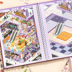 Game city scene page inside the Shopping Mall 3D Scene Sticker Book with numbered placement guides