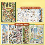 Overview of Shopping Mall 3D Scene Sticker Book with 10 PET sticker sheets and 5 scene cards