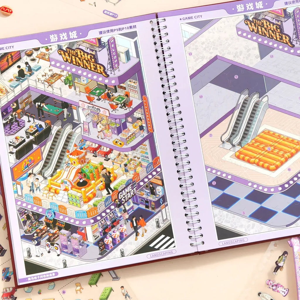 Game city scene page in the Shopping Mall Vol. 2 3D Scene Sticker Book