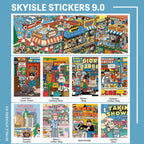 Skyisle American Comic Street scene sticker kit contents with street scene card and sticker sheets