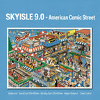 Skyisle American Comic Street scene sticker kit overview with cartoon street-view miniature scenes