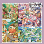 Skyisle Around the World scene sticker kit overview with travel-themed miniature scenes