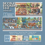 Skyisle Colorful City scene sticker kit contents with scene cards and sticker sheets